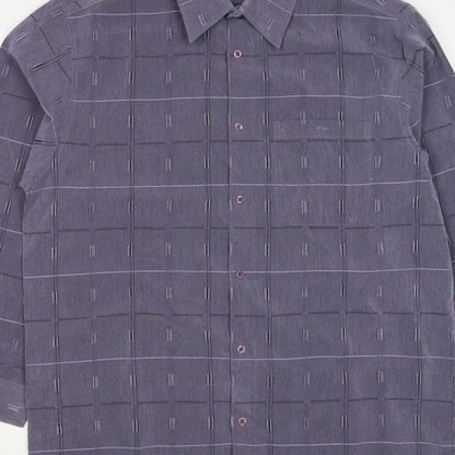 Gabicci Men’s Grey XL Geometric Check Long Sleeve Button-Up Shirt