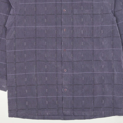 Gabicci Men’s Grey XL Geometric Check Long Sleeve Button-Up Shirt