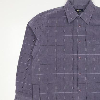 Gabicci Men’s Grey XL Geometric Check Long Sleeve Button-Up Shirt