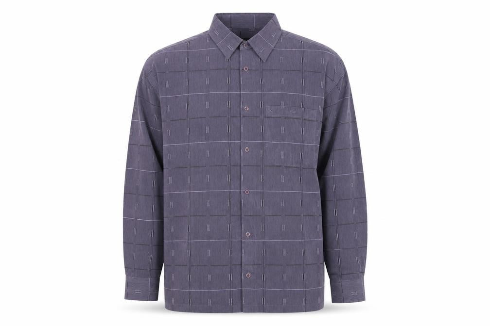 Gabicci Men’s Grey XL Geometric Check Long Sleeve Button-Up Shirt