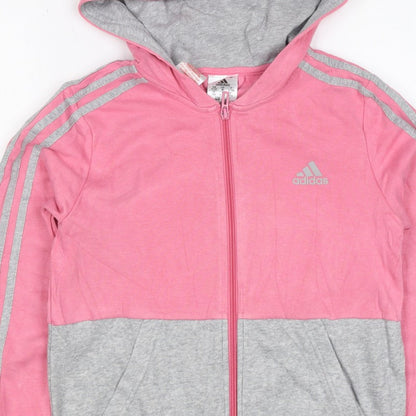 adidas Girls Pink Grey 11-12 Years Full Zip Colourblock Hoodie