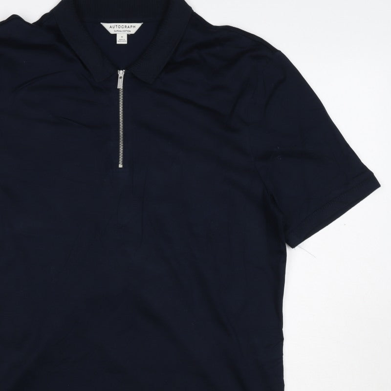 Autograph Men’s Blue M Supima Cotton 1/4 Zip Short Sleeve Polo