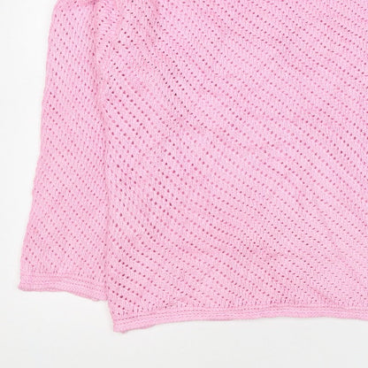 Marks and Spencer Women Pink L Open Knit Crew Neck Jumper