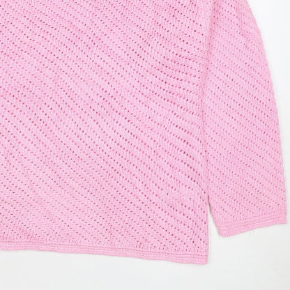 Marks and Spencer Women Pink L Open Knit Crew Neck Jumper