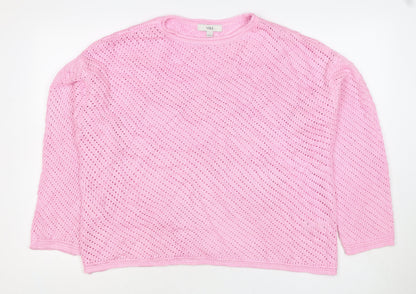 Marks and Spencer Women Pink L Open Knit Crew Neck Jumper