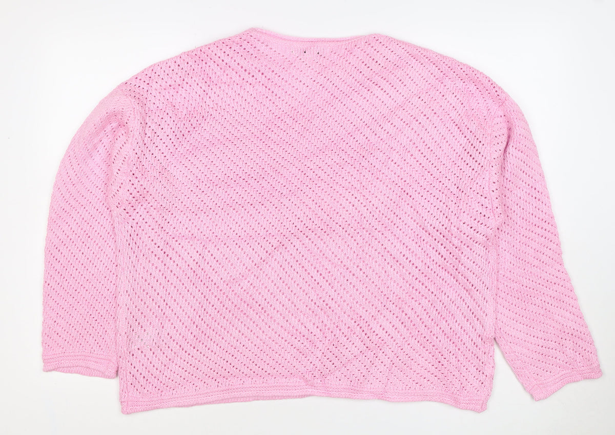 Marks and Spencer Women Pink L Open Knit Crew Neck Jumper