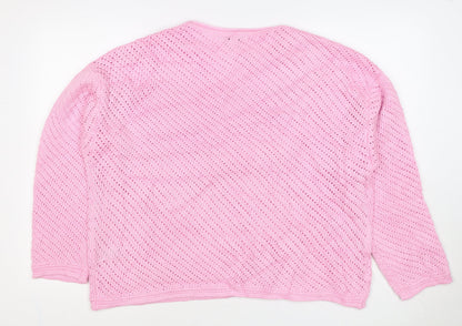 Marks and Spencer Women Pink L Open Knit Crew Neck Jumper