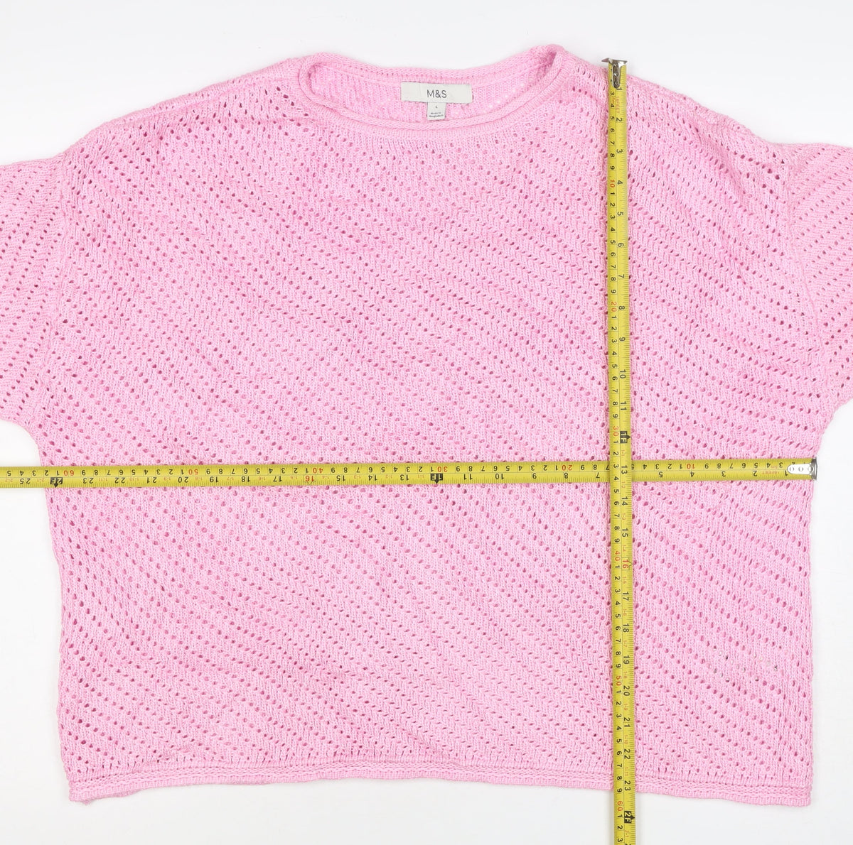 Marks and Spencer Women Pink L Open Knit Crew Neck Jumper