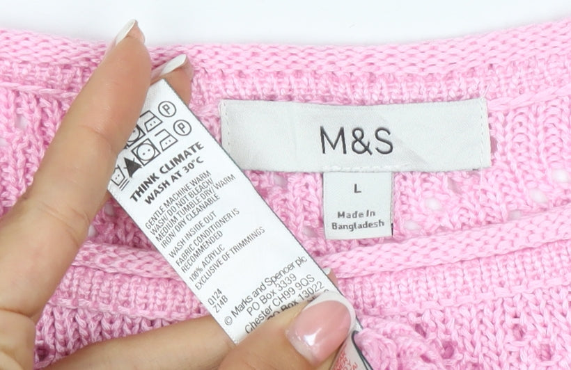 Marks and Spencer Women Pink L Open Knit Crew Neck Jumper