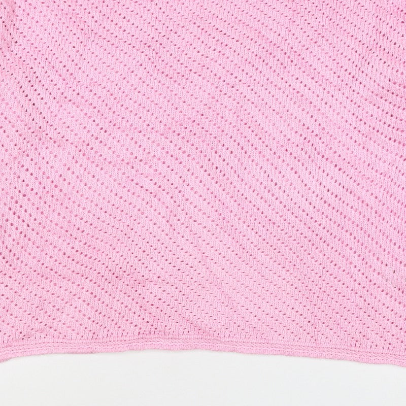 Marks and Spencer Women Pink L Open Knit Crew Neck Jumper