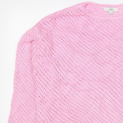 Marks and Spencer Women Pink L Open Knit Crew Neck Jumper