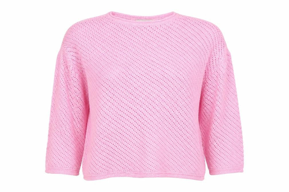 Marks and Spencer Women Pink L Open Knit Crew Neck Jumper