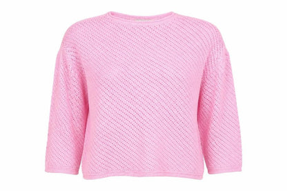 Marks and Spencer Women Pink L Open Knit Crew Neck Jumper