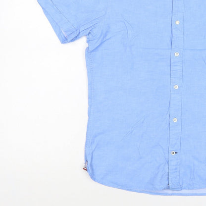 Tommy Hilfiger Men's Blue XS Cotton Linen Short Sleeve Button-Up Shirt
