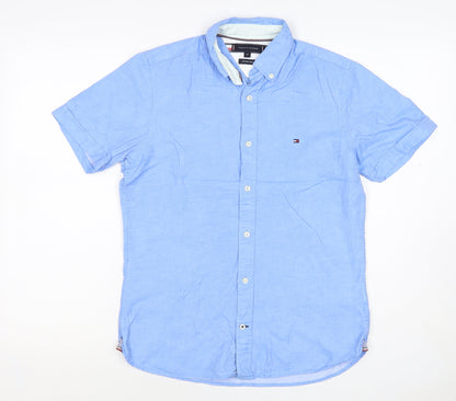 Tommy Hilfiger Men's Blue XS Cotton Linen Short Sleeve Button-Up Shirt