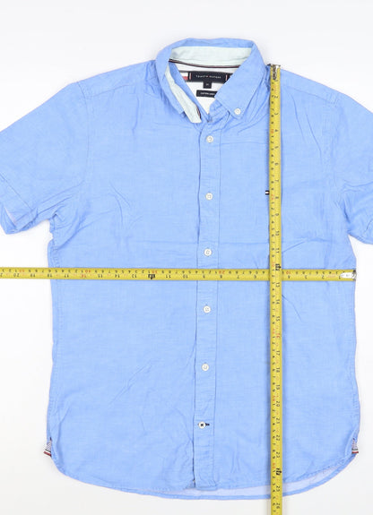 Tommy Hilfiger Men's Blue XS Cotton Linen Short Sleeve Button-Up Shirt