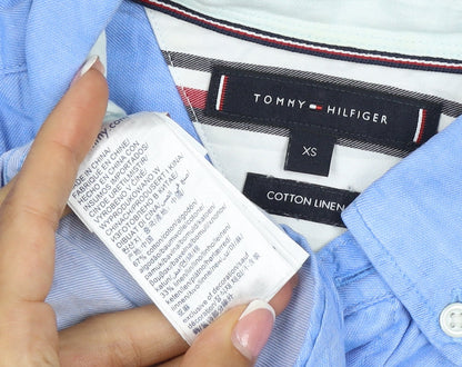 Tommy Hilfiger Men's Blue XS Cotton Linen Short Sleeve Button-Up Shirt