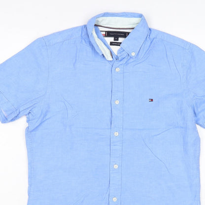 Tommy Hilfiger Men's Blue XS Cotton Linen Short Sleeve Button-Up Shirt
