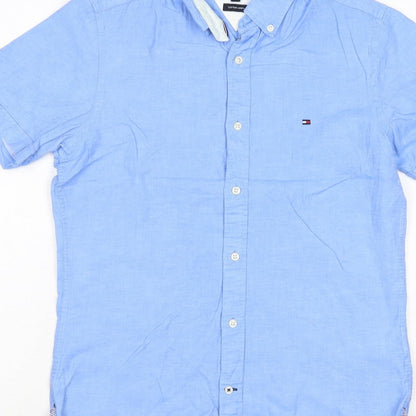 Tommy Hilfiger Men's Blue XS Cotton Linen Short Sleeve Button-Up Shirt