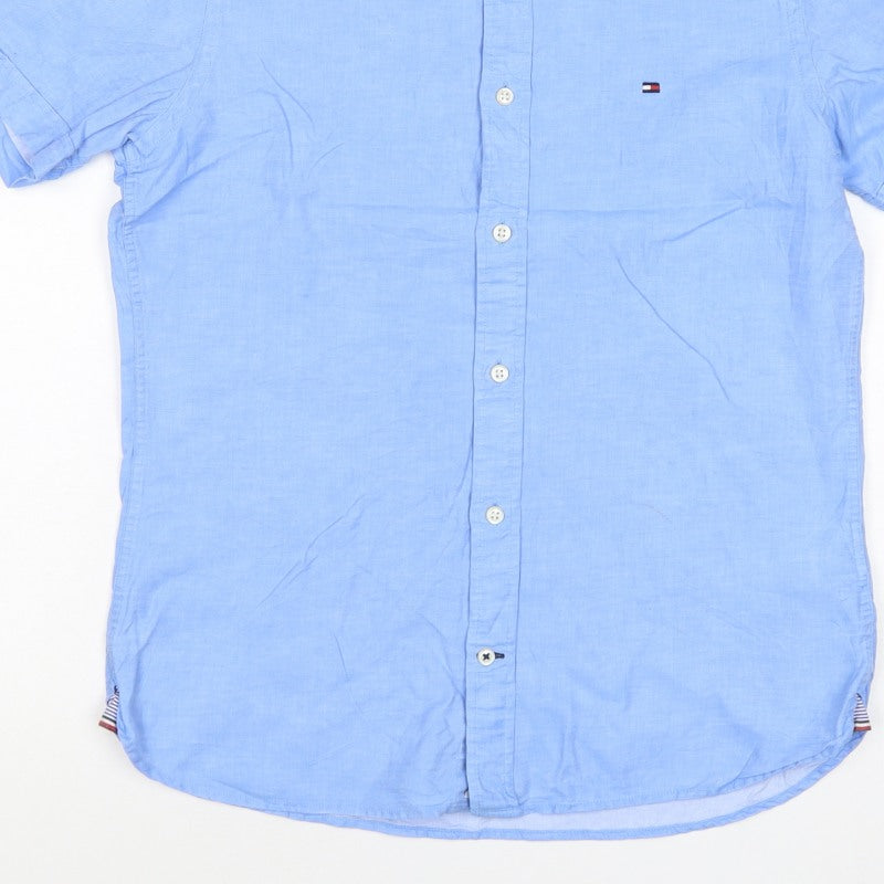Tommy Hilfiger Men's Blue XS Cotton Linen Short Sleeve Button-Up Shirt