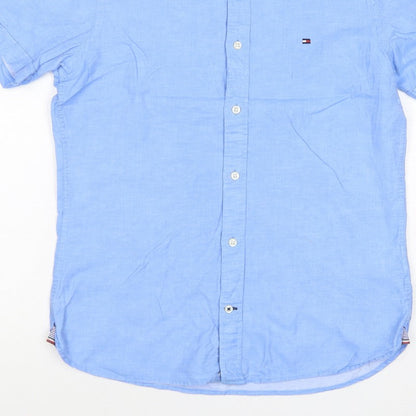 Tommy Hilfiger Men's Blue XS Cotton Linen Short Sleeve Button-Up Shirt