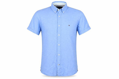 Tommy Hilfiger Men's Blue XS Cotton Linen Short Sleeve Button-Up Shirt