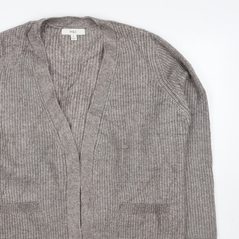 Marks and Spencer Women Beige M Alpaca Blend Open Knit Cardigan