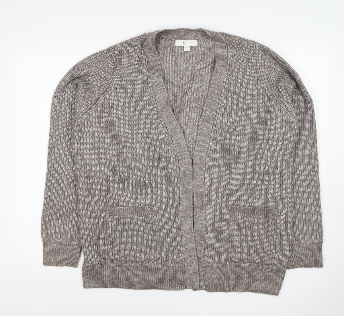 Marks and Spencer Women Beige M Alpaca Blend Open Knit Cardigan