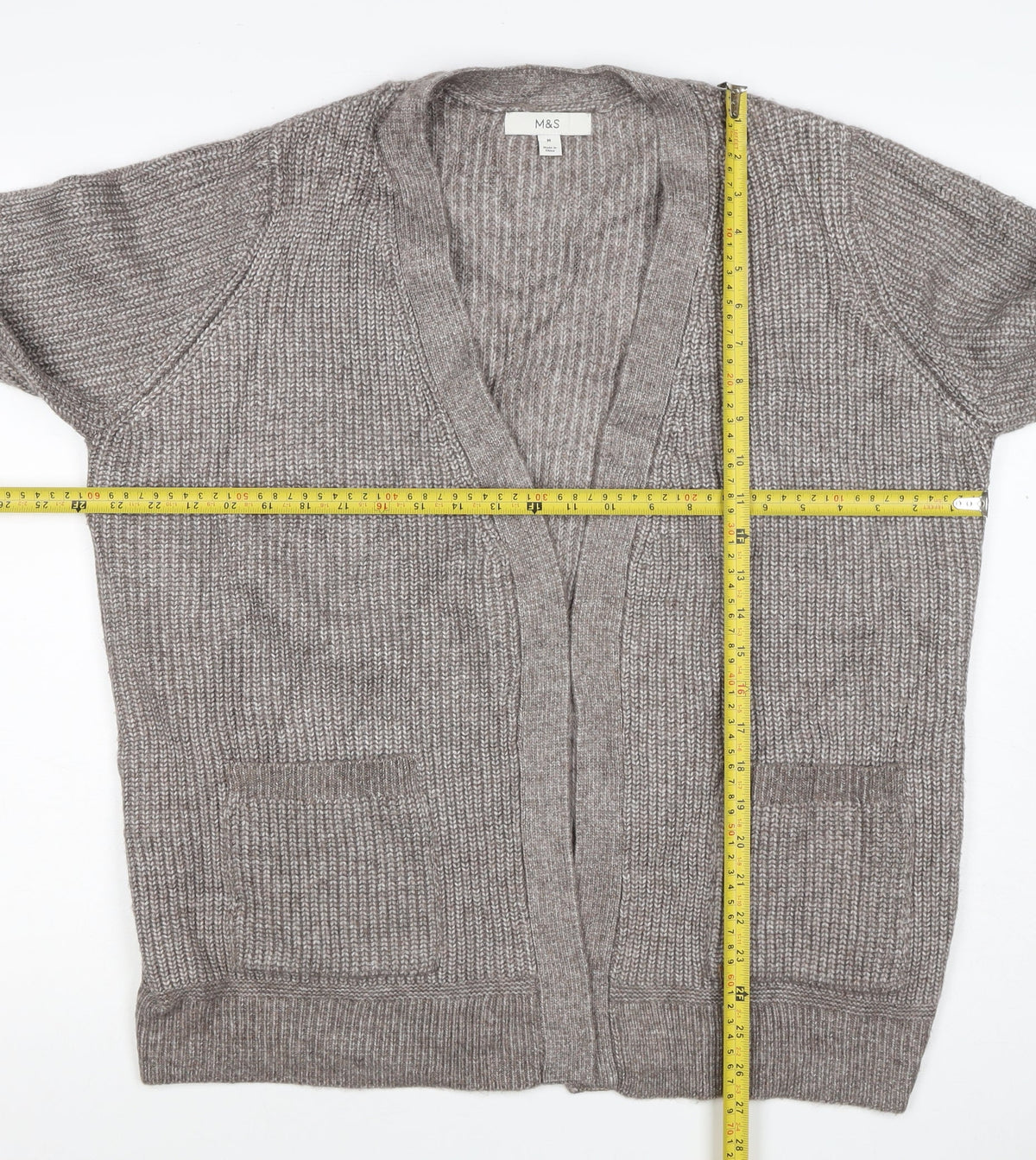Marks and Spencer Women Beige M Alpaca Blend Open Knit Cardigan