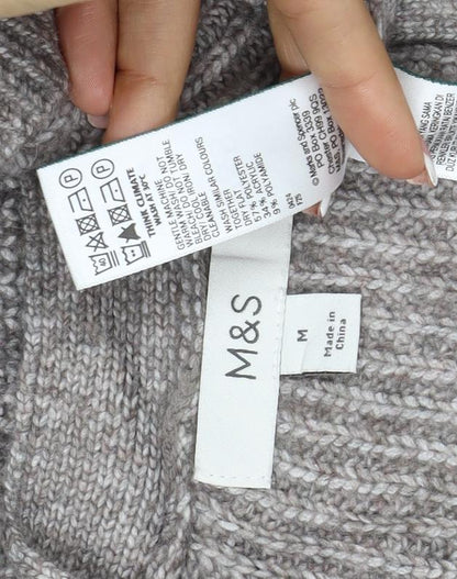 Marks and Spencer Women Beige M Alpaca Blend Open Knit Cardigan