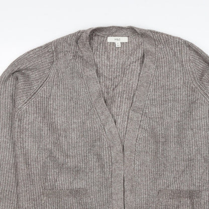 Marks and Spencer Women Beige M Alpaca Blend Open Knit Cardigan