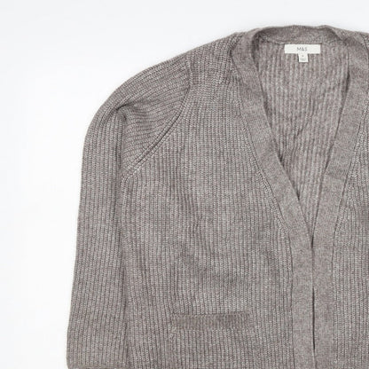 Marks and Spencer Women Beige M Alpaca Blend Open Knit Cardigan