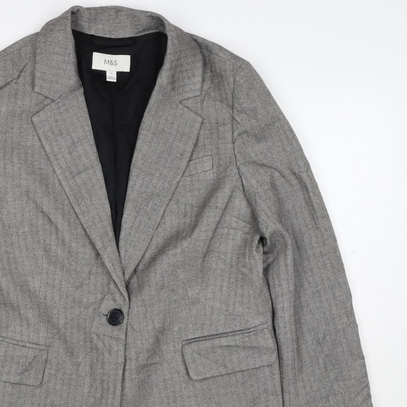 Marks and Spencer Women Grey Herringbone Blazer Jacket UK 10 Business