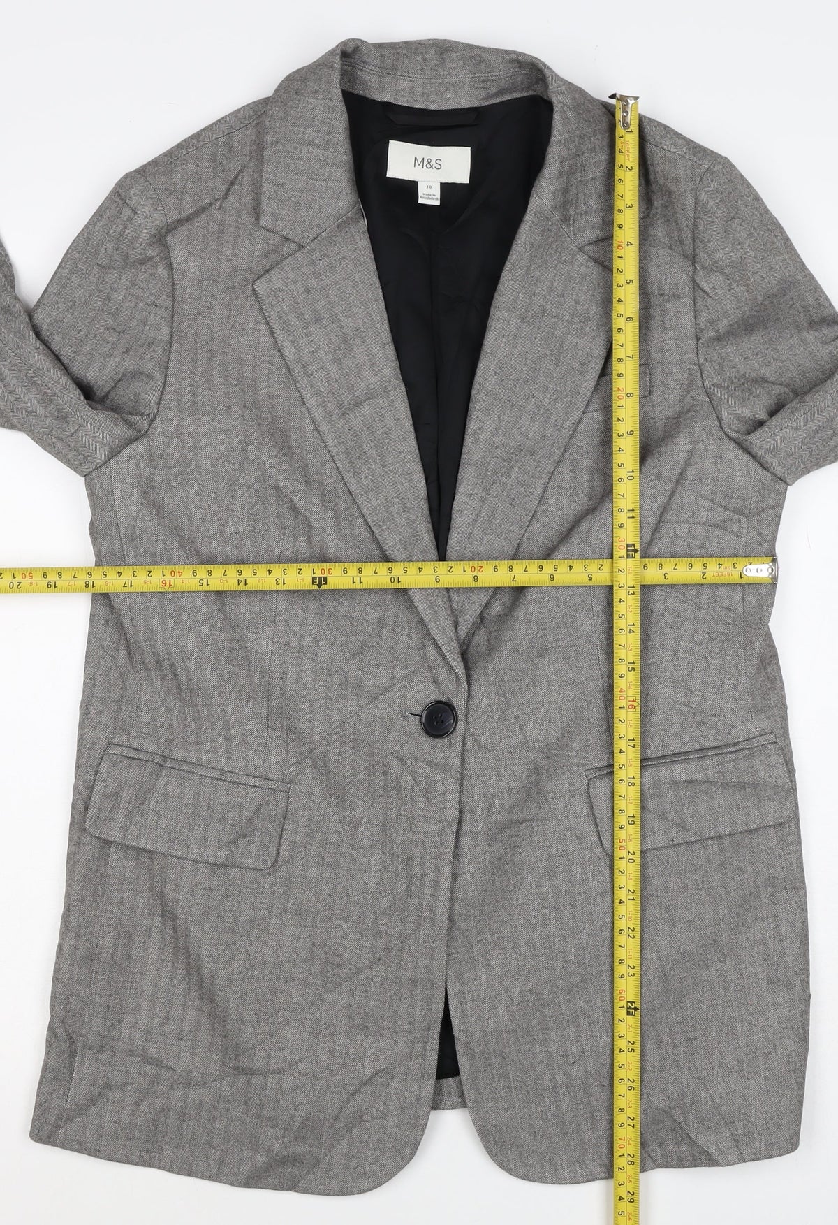 Marks and Spencer Women Grey Herringbone Blazer Jacket UK 10 Business