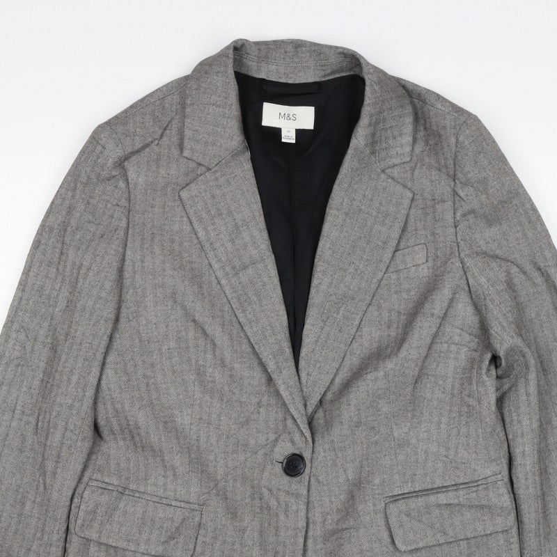Marks and Spencer Women Grey Herringbone Blazer Jacket UK 10 Business