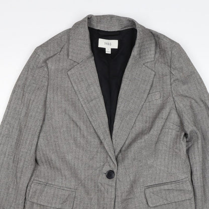 Marks and Spencer Women Grey Herringbone Blazer Jacket UK 10 Business