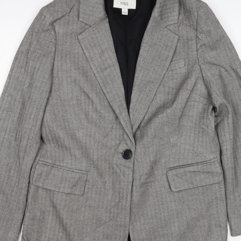 Marks and Spencer Women Grey Herringbone Blazer Jacket UK 10 Business