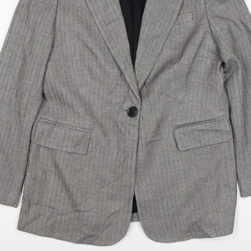 Marks and Spencer Women Grey Herringbone Blazer Jacket UK 10 Business