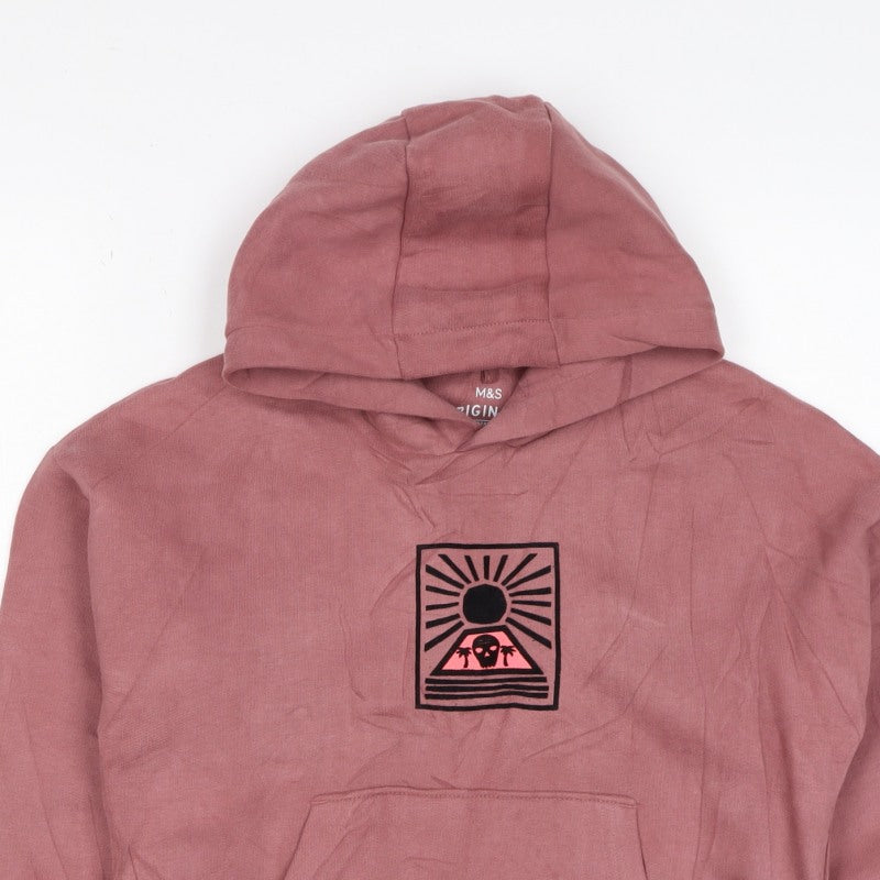 M&S Girls Pink 7-8 Years Pullover Hoodie Graphic Print Pocket