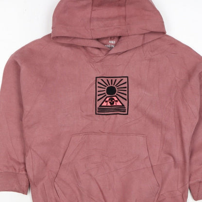 M&S Girls Pink 7-8 Years Pullover Hoodie Graphic Print Pocket