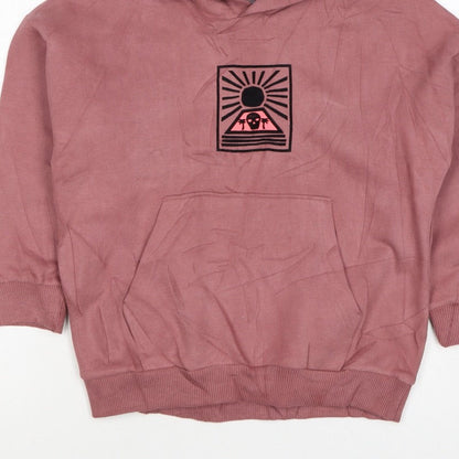 M&S Girls Pink 7-8 Years Pullover Hoodie Graphic Print Pocket