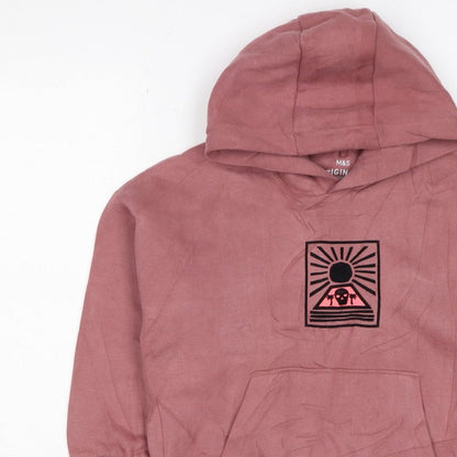 M&S Girls Pink 7-8 Years Pullover Hoodie Graphic Print Pocket