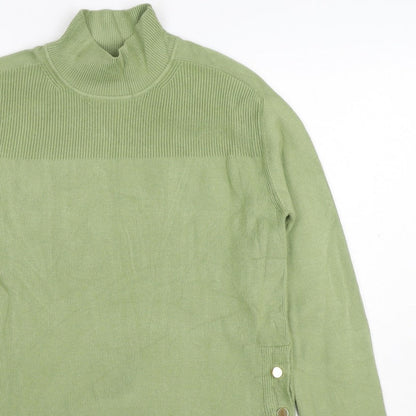 Marks and Spencer Women Green XS Roll Neck Button Knit Jumper