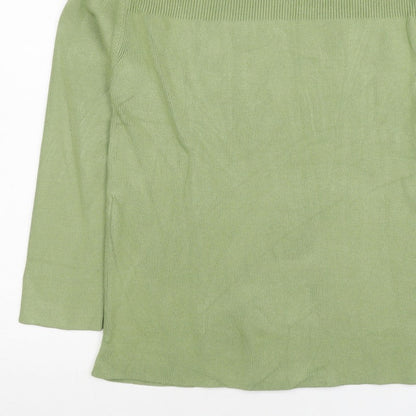 Marks and Spencer Women Green XS Roll Neck Button Knit Jumper