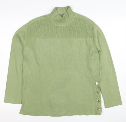 Marks and Spencer Women Green XS Roll Neck Button Knit Jumper