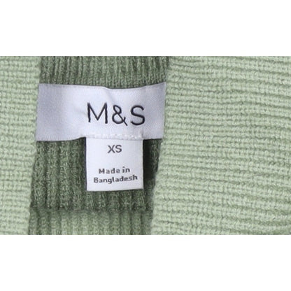 Marks and Spencer Women Green XS Roll Neck Button Knit Jumper