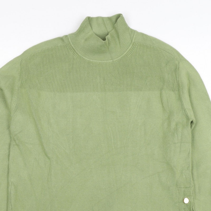 Marks and Spencer Women Green XS Roll Neck Button Knit Jumper