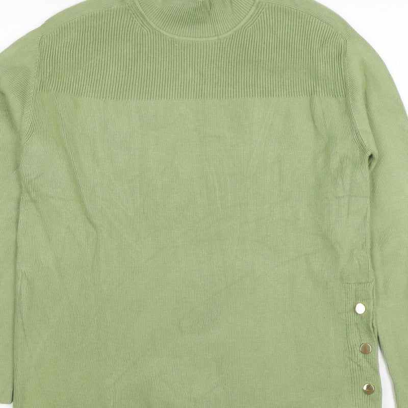 Marks and Spencer Women Green XS Roll Neck Button Knit Jumper