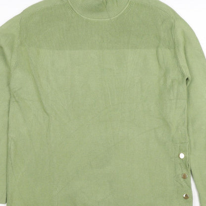 Marks and Spencer Women Green XS Roll Neck Button Knit Jumper