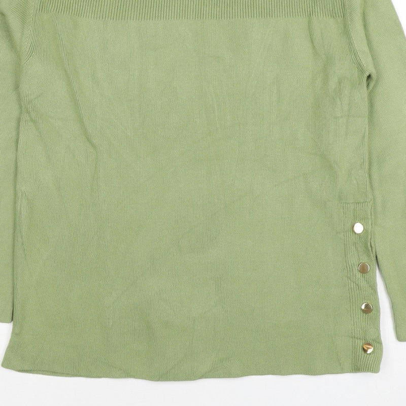 Marks and Spencer Women Green XS Roll Neck Button Knit Jumper